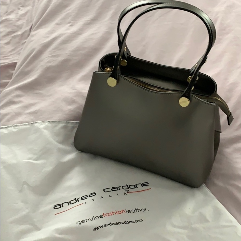 NWOT Andrea Cardone Pewter Italian Leather Satchel